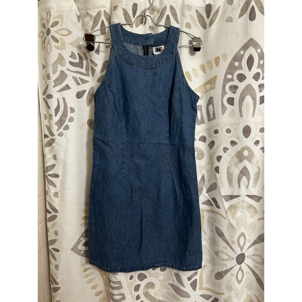 Vintage Blue Denim 100% Cotton Sz 7/8 Juniors Sleeveless Mini Summer Dress